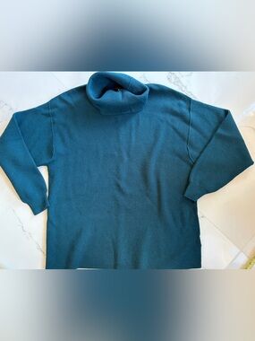 FREE PEOPLE Tunic Teal Turtleneck Sweater - Classic Rib Knit